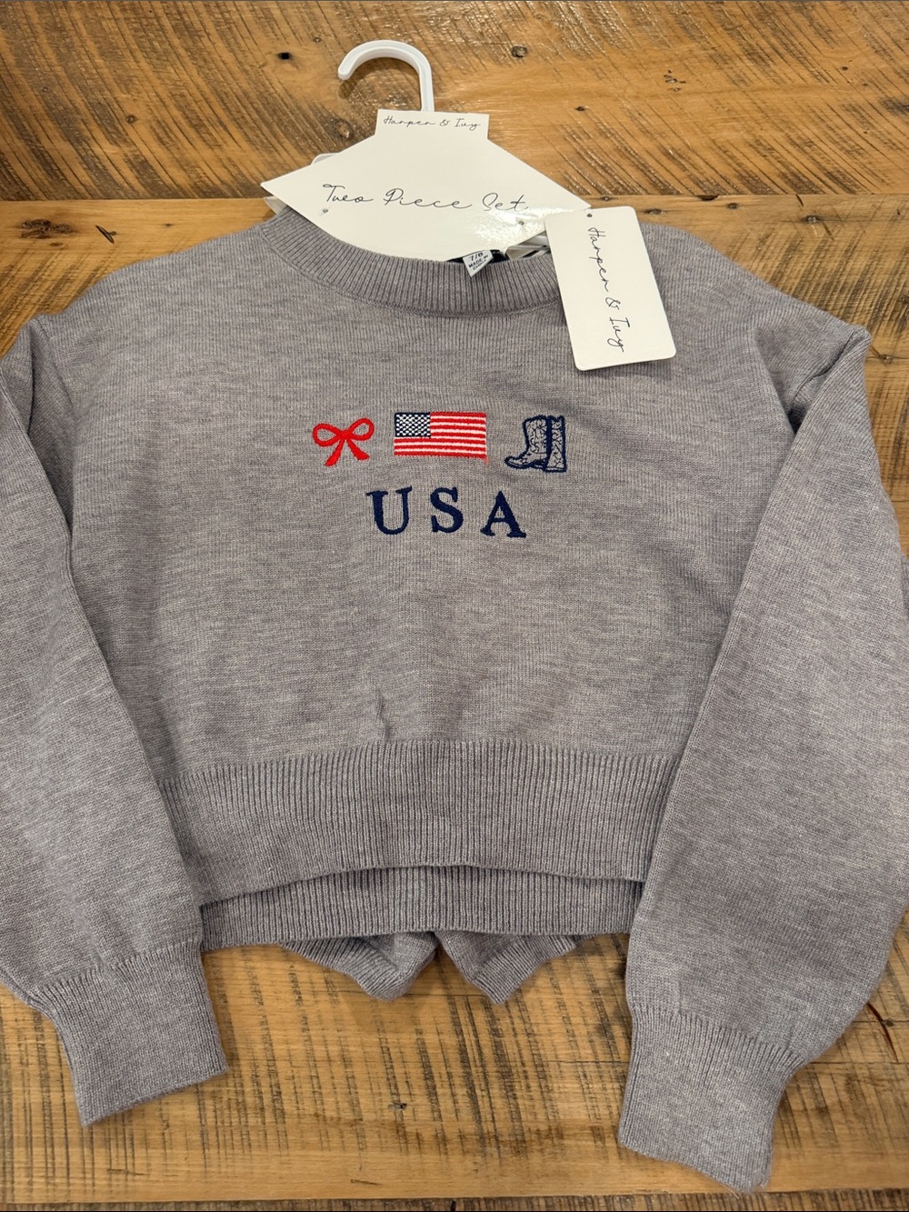Gray USA Embroidered Crewneck Sweater and shorts set